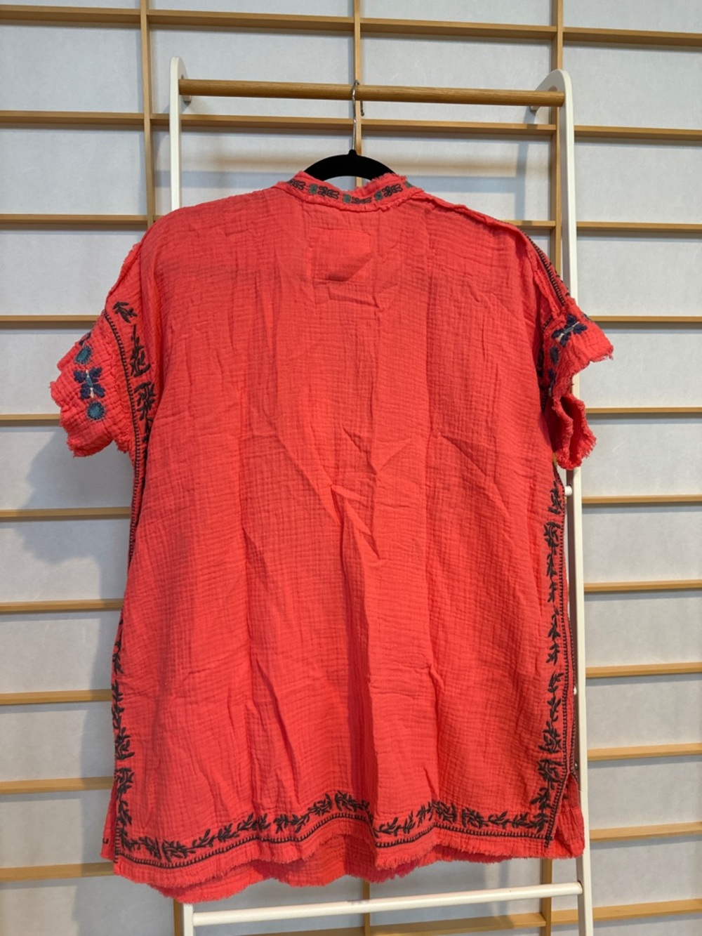 Johnny Was Coral Red Embroidered Cotton Gauze Tunic - Picture 7 of 7